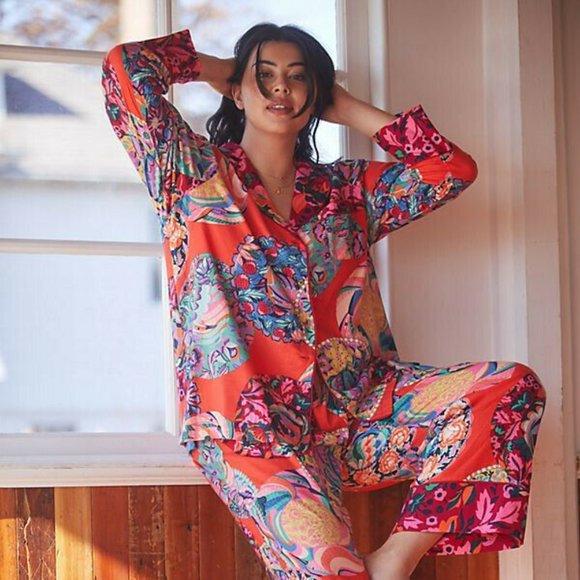 Anthropologie Alexandra Farmer Secret Garden Flannel Pajama top - Picture 1 of 4